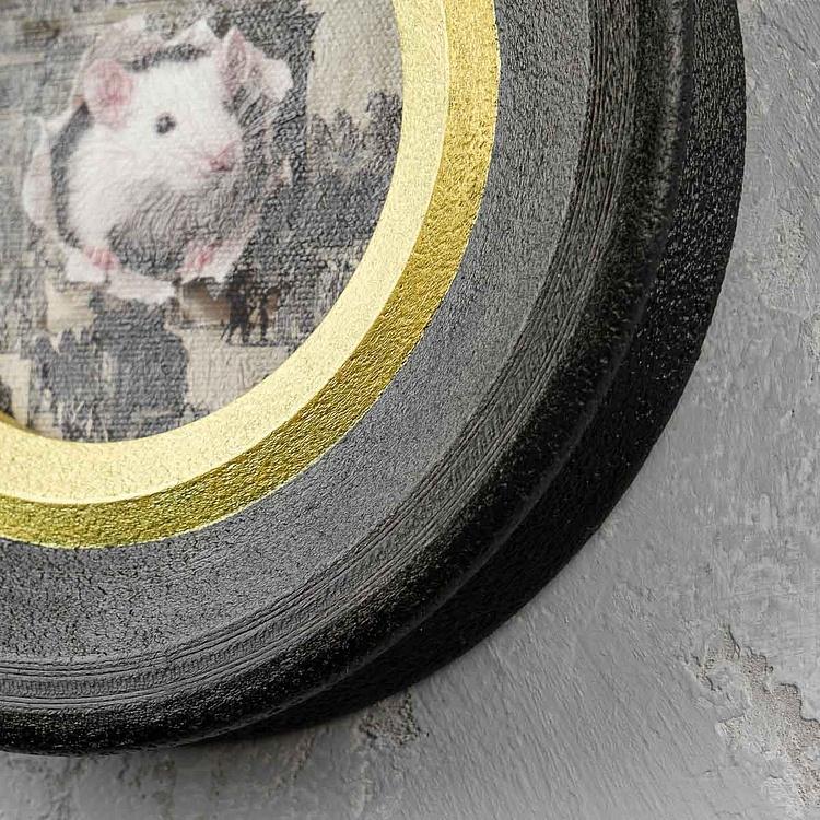 Картина в круглой раме Белая мышка White Mouse Painting In Round Frame
