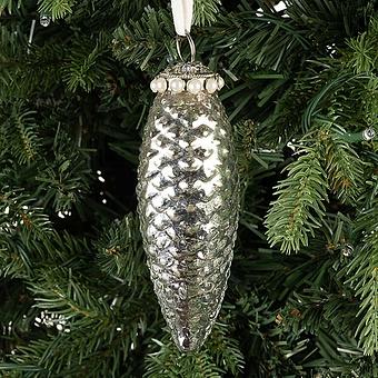 Ёлочная игрушка Glass Pine Cone Silver 15 cm