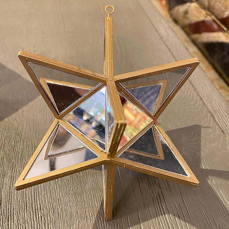 Ёлочная игрушка Зеркальная звезда серебряная с золотом дисконт 3D Mirror Star Gold Silver 14 cm discount