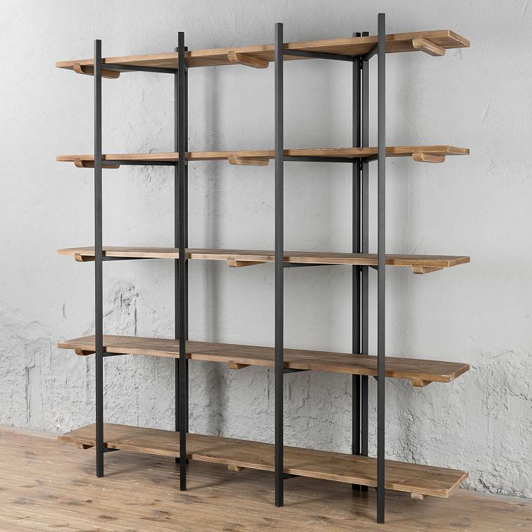 Широкий стеллаж на пять полок из дерева манго Тропики Wooden And Metal Rack With 5 Levels Easy