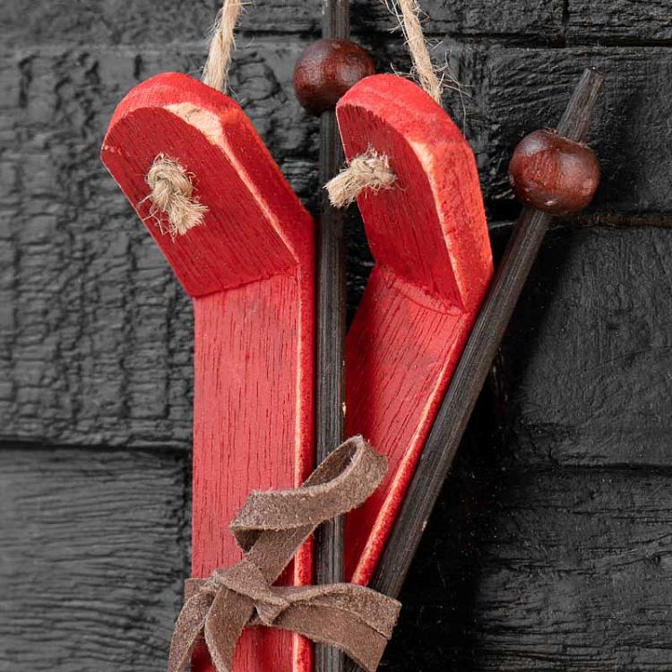 Подвесное украшение Красные лыжи Hanging Wooden Red Ski 13 cm