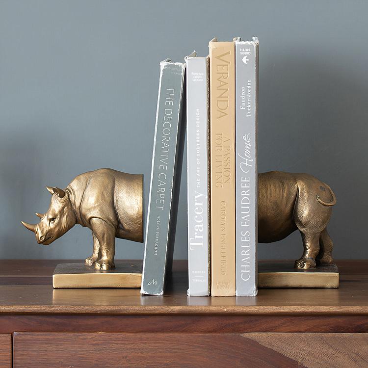 Bookend Rhino On Rectangular Stand