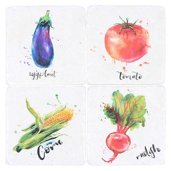 Set Of 4 Stone Coasters Vegetables