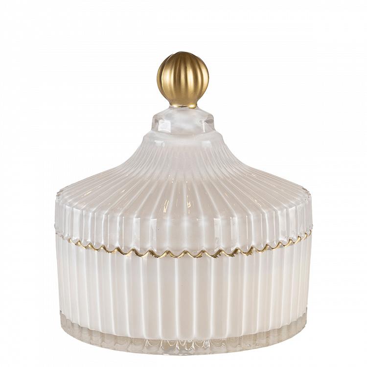 Aroma Candle In White Striped Glass Silk Flower Small