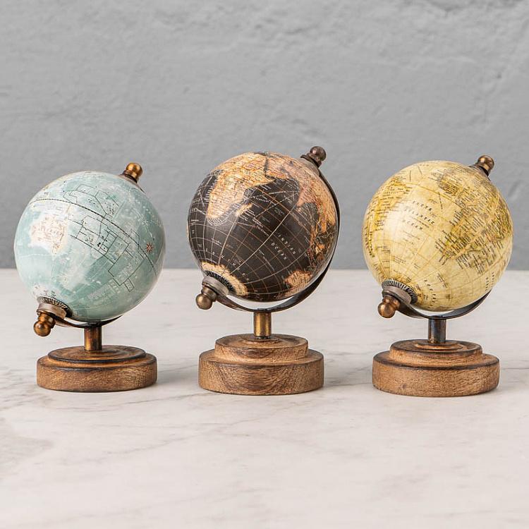 Set Of 3 Vintage Globes Tiny Mango Wood