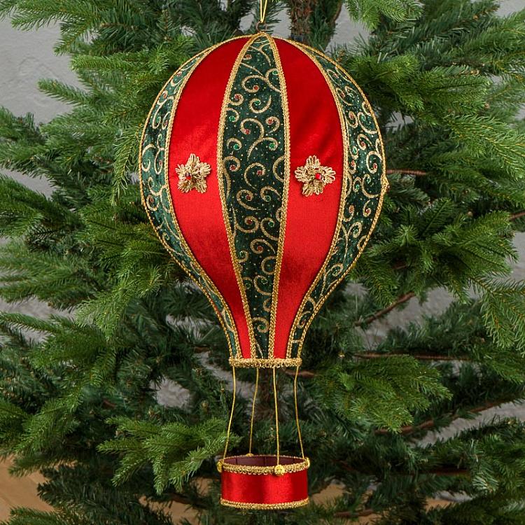 Подвесное новогоднее украшение Красно-зелёный воздушный шар, S Fabric Balloon Red Green 30 cm