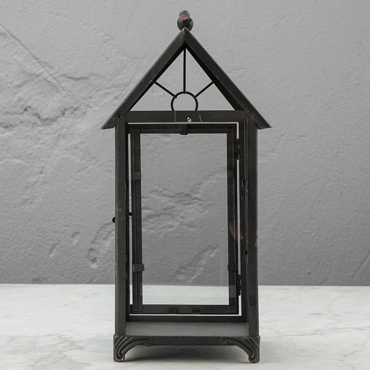 Подсвечник Скворечник с птицей Aged Gray Metal Lantern House Shape