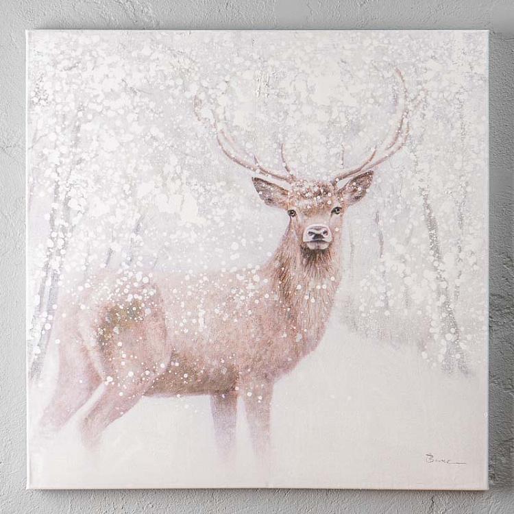 Картина Олень на снегу, акрил, холст Canvas Acrylic Painting Deer In Snow