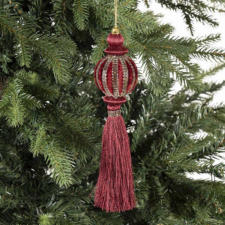 Новогодняя подвеска Бархатная бордовая тыква с кисточкой Velvet Burgundy Pumpkin Pendant With Tassel 21 cm