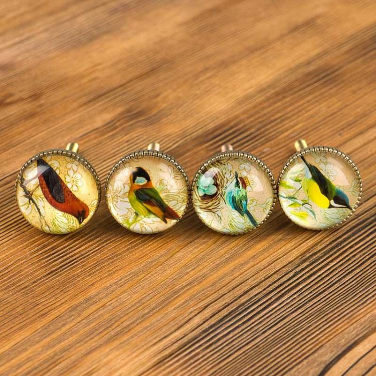 Набор из четырёх мебельных ручек Птицы 1, золотистые Set Of 4 Handles Birds 1 Gold