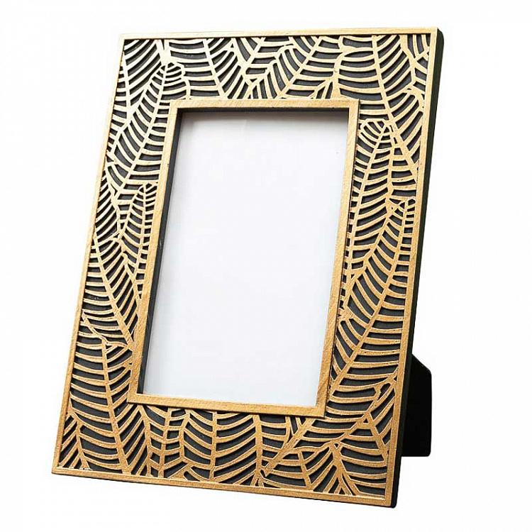 Рамка для фото с Листьями чёрно-золотистая Black And Gold Leaves Photo Frame