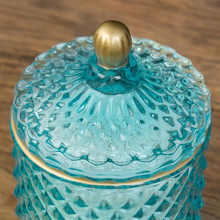 Арома-свеча в голубом фасетном стакане Огурец, S Aroma Candle In Blue Faceted Glass Cucumber Small