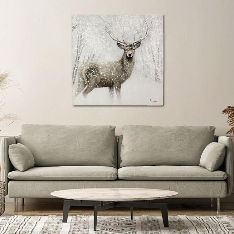 Картина Олень на снегу, акрил, холст Canvas Acrylic Painting Deer In Snow