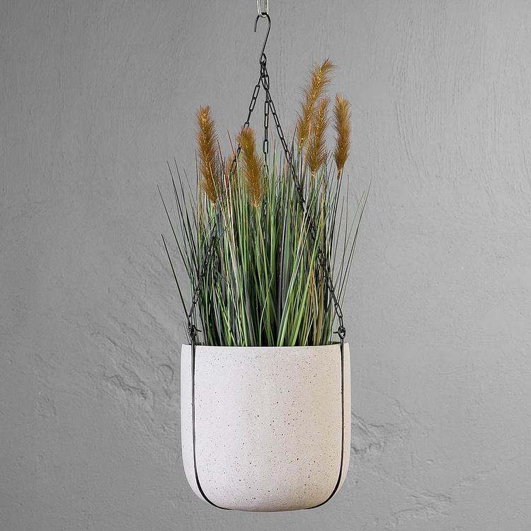 Подвесное серо-белое кашпо-чаша Эффектори Бетон, M Effectory Beton Hanging Bowl White Sand Medium