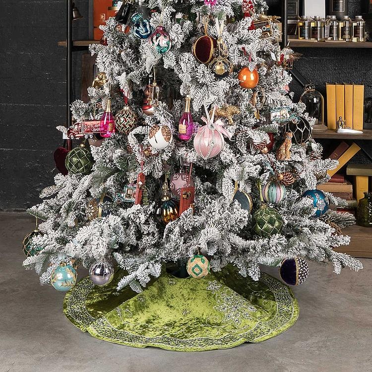 Зелёный коврик-юбка под ёлку большой с серебряными пайетками Silver Beads Christmas Tree Skirt Green 120&nbsp;cm