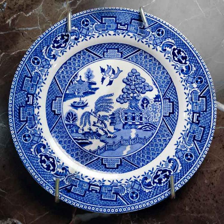 Винтажная тарелка белая с голубым мотивом 18, M Vintage Plate Blue White Medium 18