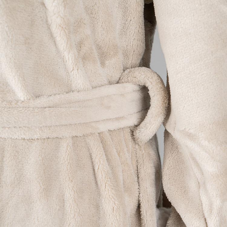 Серый домашний халат из микрофибры с шерповой горловиной, размер L Peignoir Microfibre Gris Encolure Sherpa Taille L