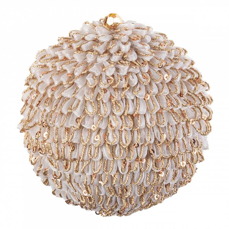 Ёлочная игрушка Кремовый шар из органзы  Organza Ball Cream 10 cm