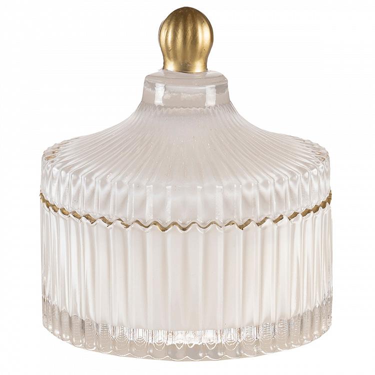 Арома-свеча в белом рифлёном стакане Шёлковый цветок, L Aroma Candle In White Striped Glass Silk Flower Large