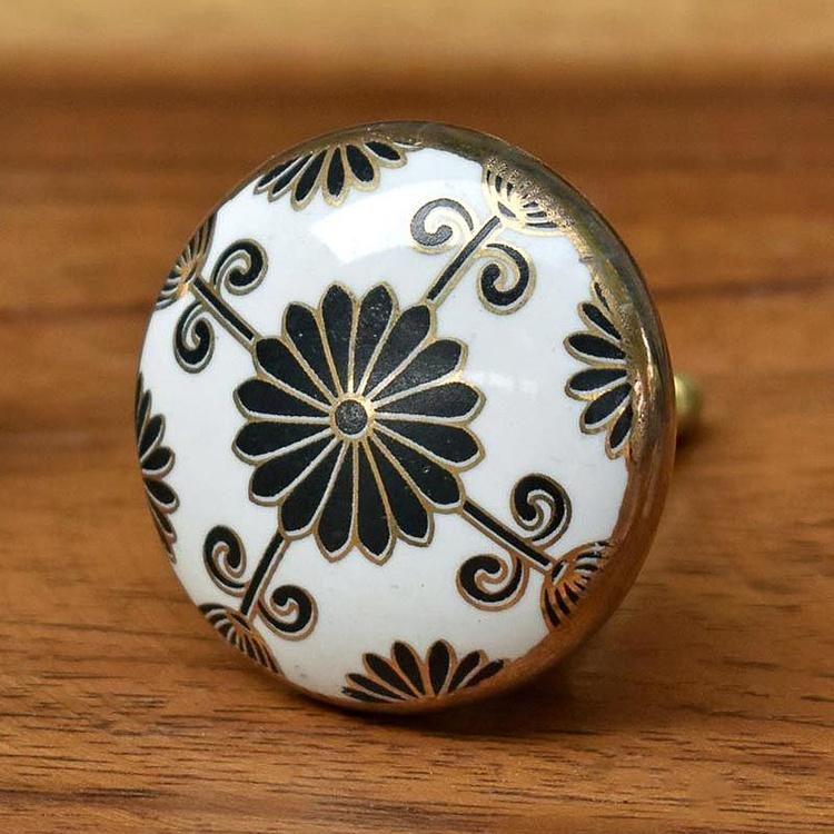 Керамическая мебельная ручка Золотой королевский цветок Royal Flower Gold Ceramic Knob