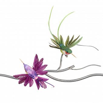 Набор из 2-х ёлочных игрушек Set Of 2 Plume Fly Hummingbirds On Clip Green Purple 18 cm