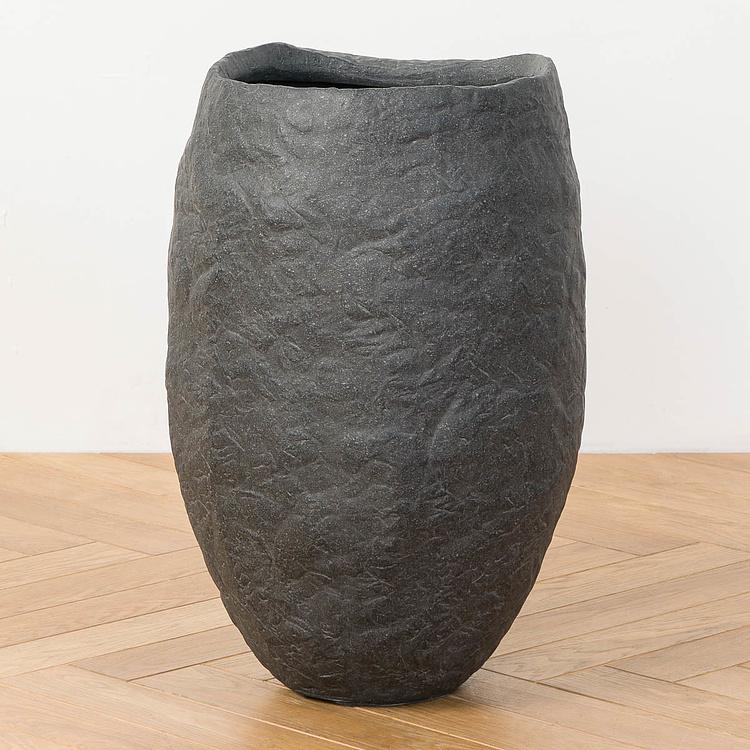 Высокое тёмно-серое кашпо-чаша Эффектори Органик, S Effectory Organic Tall Bowl Dark Gray Small