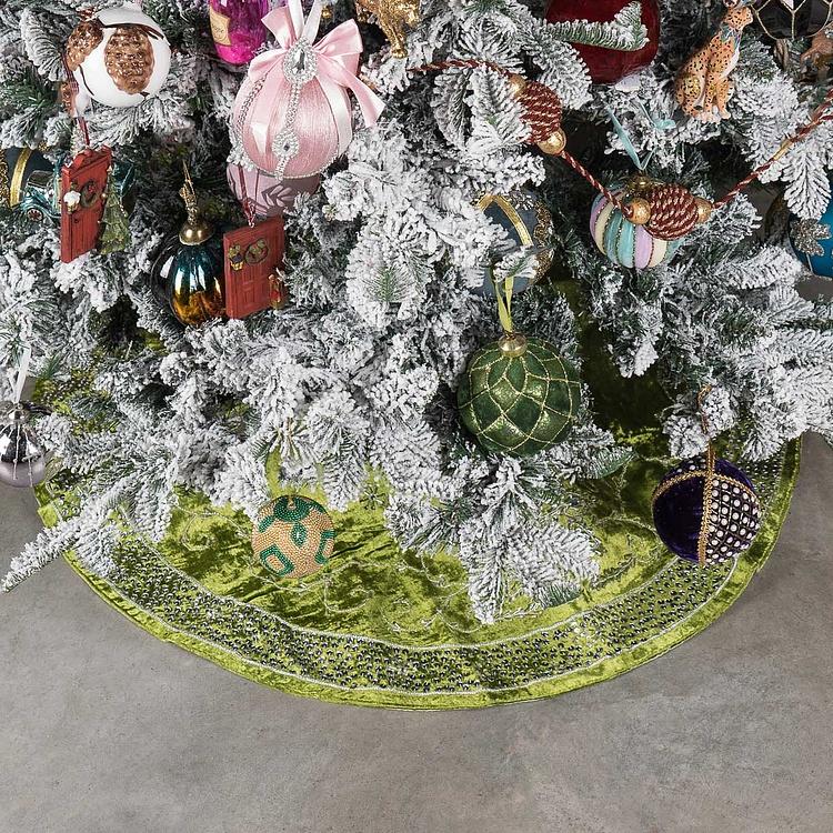 Зелёный коврик-юбка под ёлку большой с серебряными пайетками Silver Beads Christmas Tree Skirt Green 120&nbsp;cm