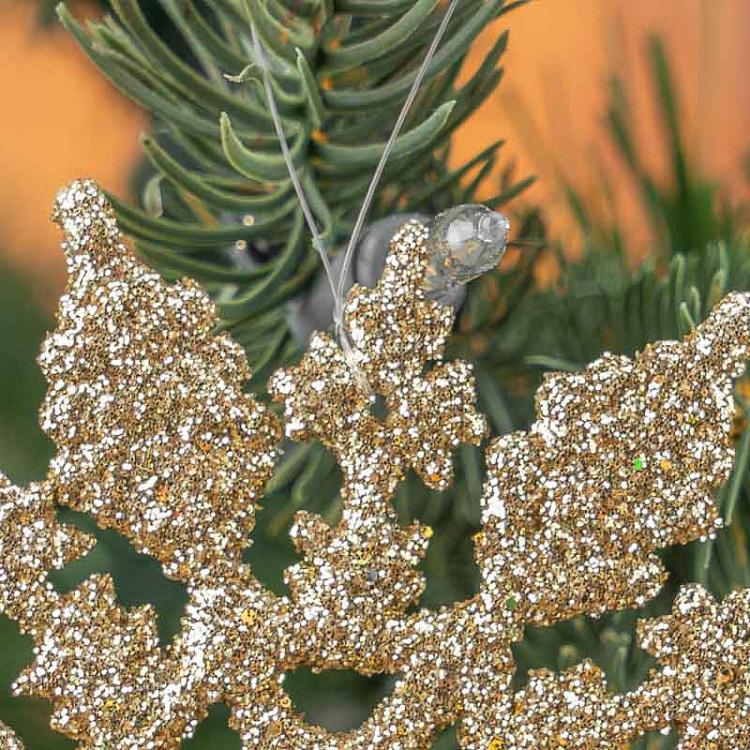 Набор из 2-х ёлочных игрушек Золотые снежинки с блёстками Set Of 2 Glitter Flat Snowflakes Gold 12,5 cm