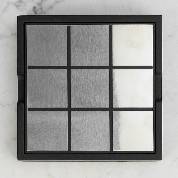 Настольная игра Металлические крестики-нолики в деревянной шкатулке Tic Tac Toe Box Shiny Steel