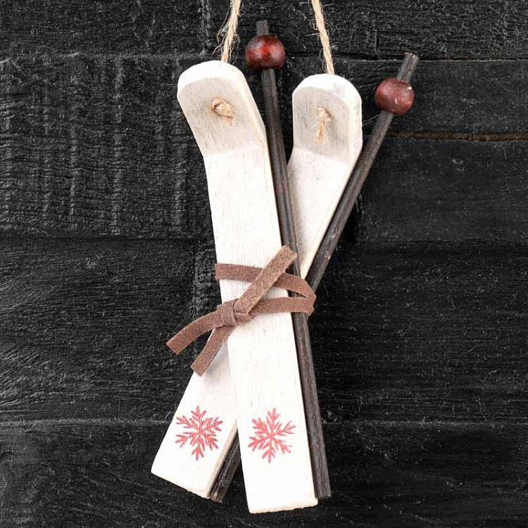 Подвесное украшение Белые лыжи Hanging Wooden White Ski 13 cm