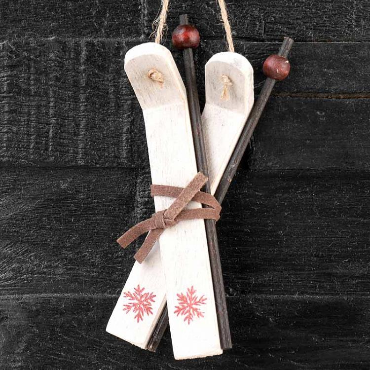 Hanging Wooden White Ski 13 cm