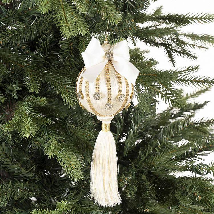 Rhinestones Beige Ball Pendant With Tassel 26 cm