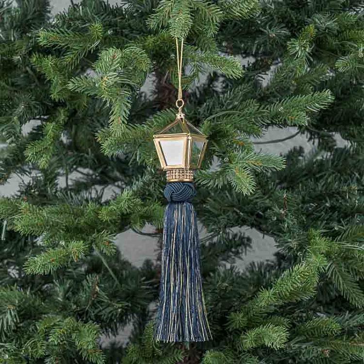 Новогодняя подвеска Синий зеркальный кулон с кисточкой Mirror Pendant With Tassel Blue 25 cm