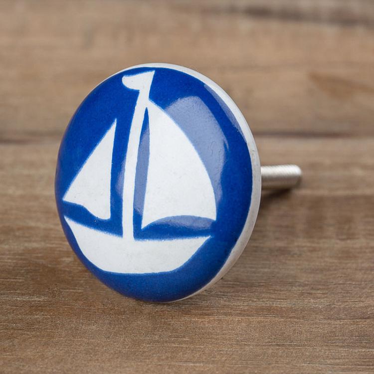 Синяя мебельная ручка Кораблик Boat Blue Knob