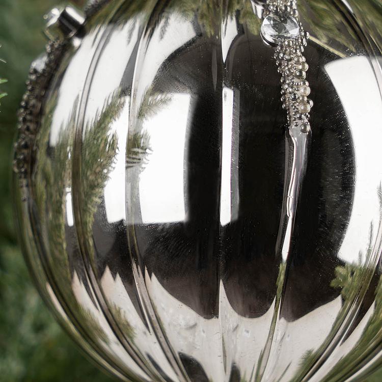 Ёлочная игрушка Серебристый стеклянный шар со стразами Ball With Rhinestones Silver 8 cm