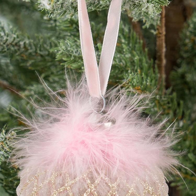 Ёлочная игрушка Розовая шишка с пухом, S Multifaceted Bulb With Fluff Pink 8 cm