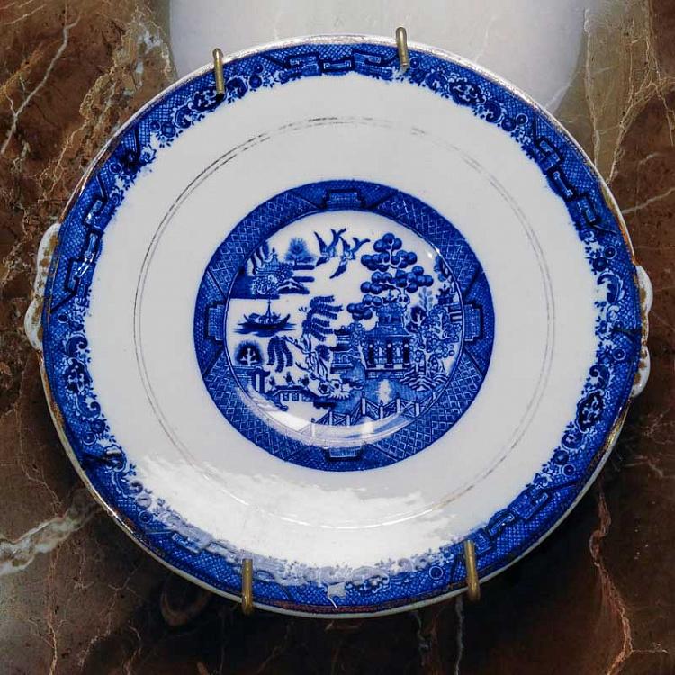 Винтажная тарелка белая с голубым мотивом 26, L Vintage Plate Blue White Large 26