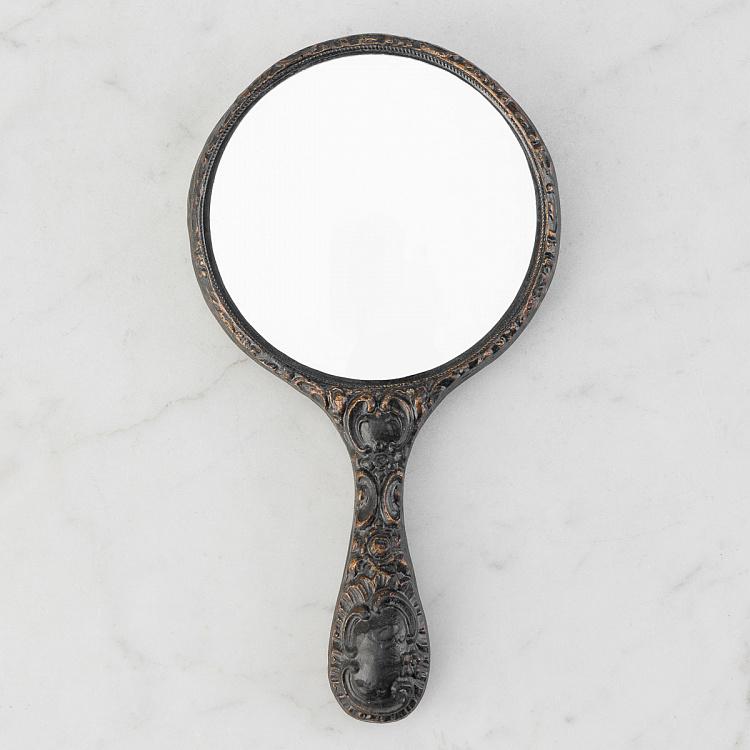Ручное зеркало в чёрной оправе с патиной Hand Mirror Black Patina