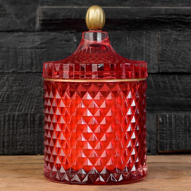 Арома-свеча в красном фасетном стакане Фиолетоволистная роза, L Aroma Candle In Red Faceted Glass Berry Rose Large