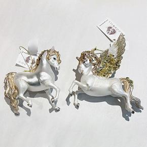 Set Of 2 Glass Fantasy Unicorns White/Gold 15 cm discount