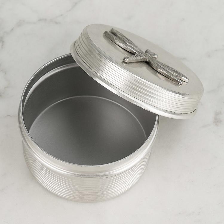 Круглая серебристая шкатулка со стрекозой Dragonfly Round Box Silver