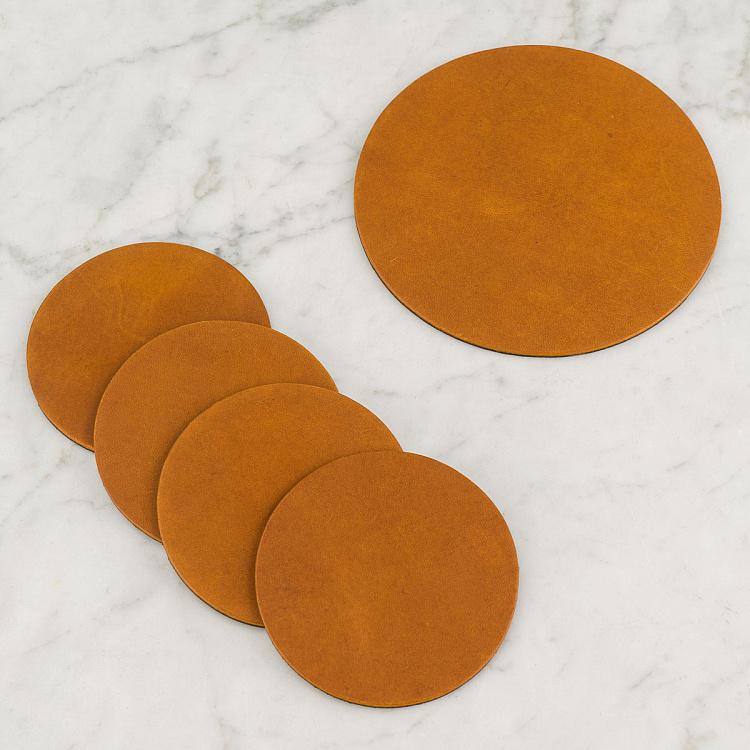 Set Of 5 Round Coasters Caramel