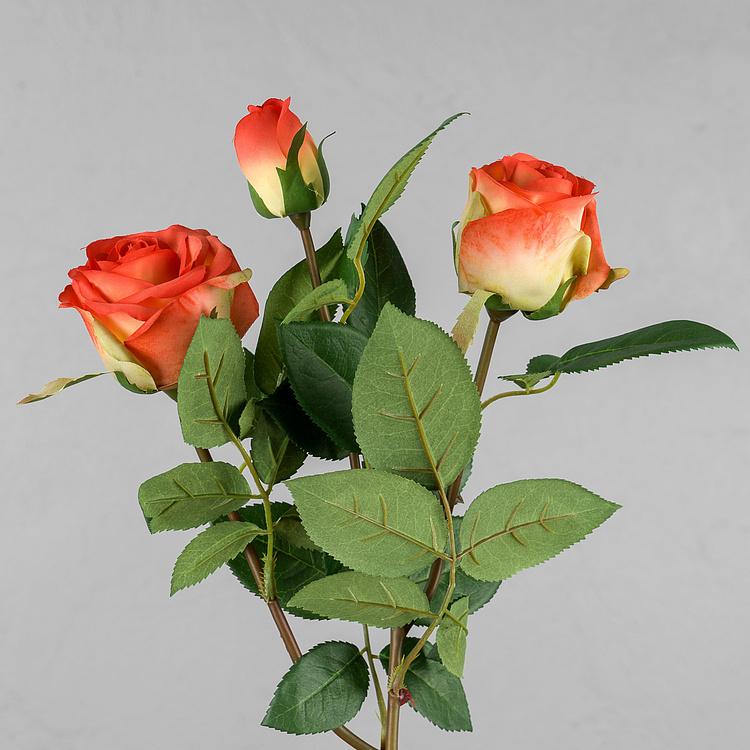 Искусственная роза Флорибунда золотисто-оранжевая Floribunda Rose Branch Golden Orange 36 cm