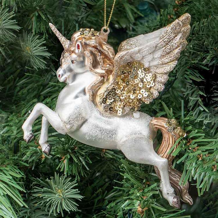 Glass Fantasy Unicorn With Wings White/Gold 15 cm