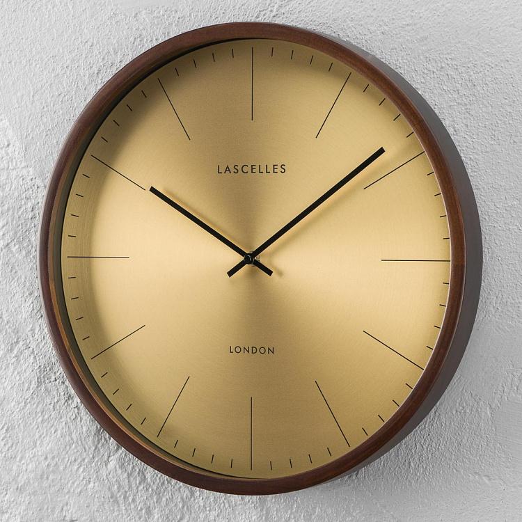 Деревянные настенные часы с золотым металлическим циферблатом Wooden Cased Gold Metal Dial Wall Clock