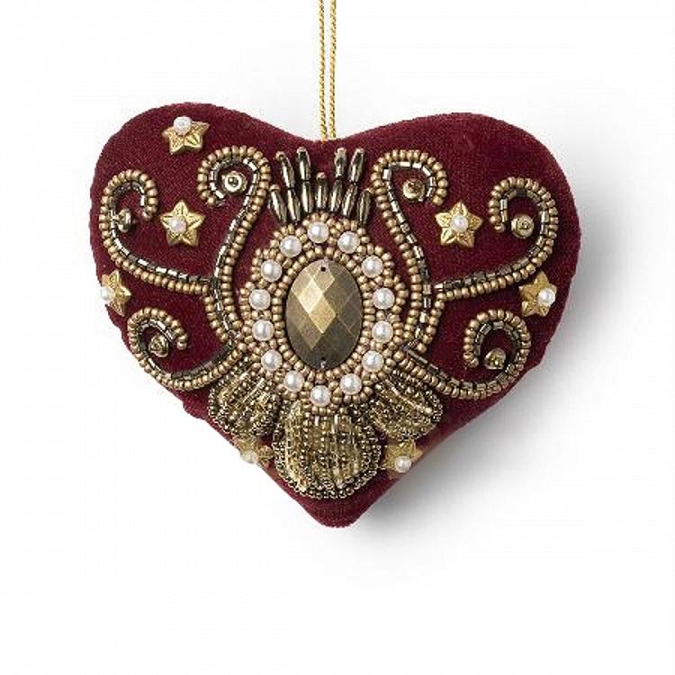 Bead Ornament Velvet Heart Red 10 cm