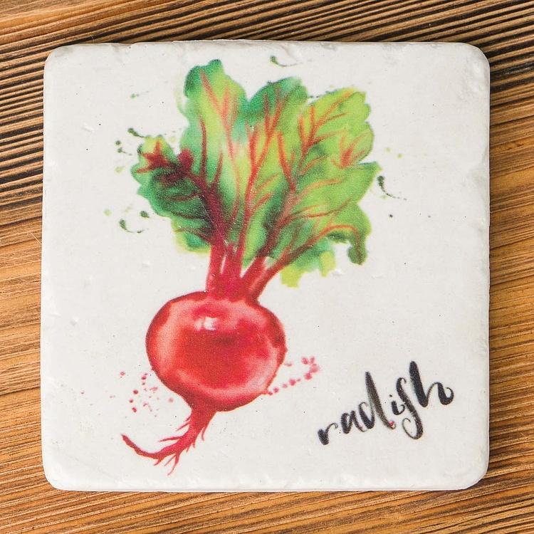 Набор из четырёх подставок под стаканы Овощи Set Of 4 Stone Coasters Vegetables