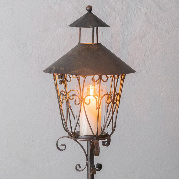 Металлический подсвечник-фонарь Metall Lantern With Glass Votive Dark Brown