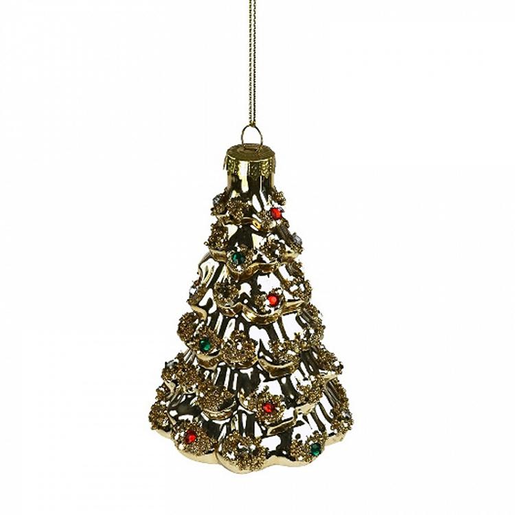 Ёлочная игрушка Золотая ёлка Glass Hanger Tree Gold 12 cm