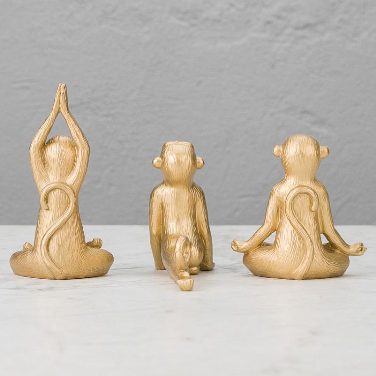 Набор из трёх золотых статуэток Обезьяны-йоги Set Of 3 Yoga Monkeys Gold